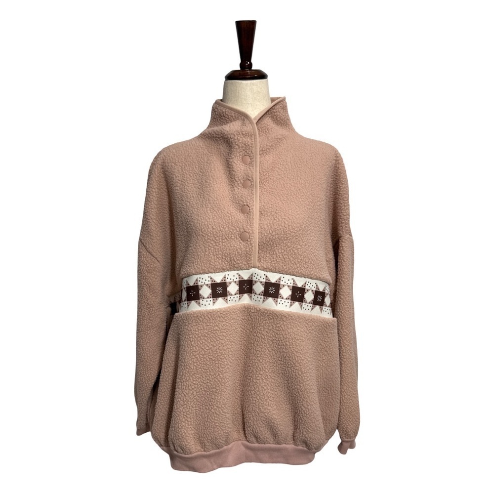 Madewell β’ Roseann (Re)sourced Sherpa Popover Oversized Fleece Pale Pink S NWT - Picture 2 of 8